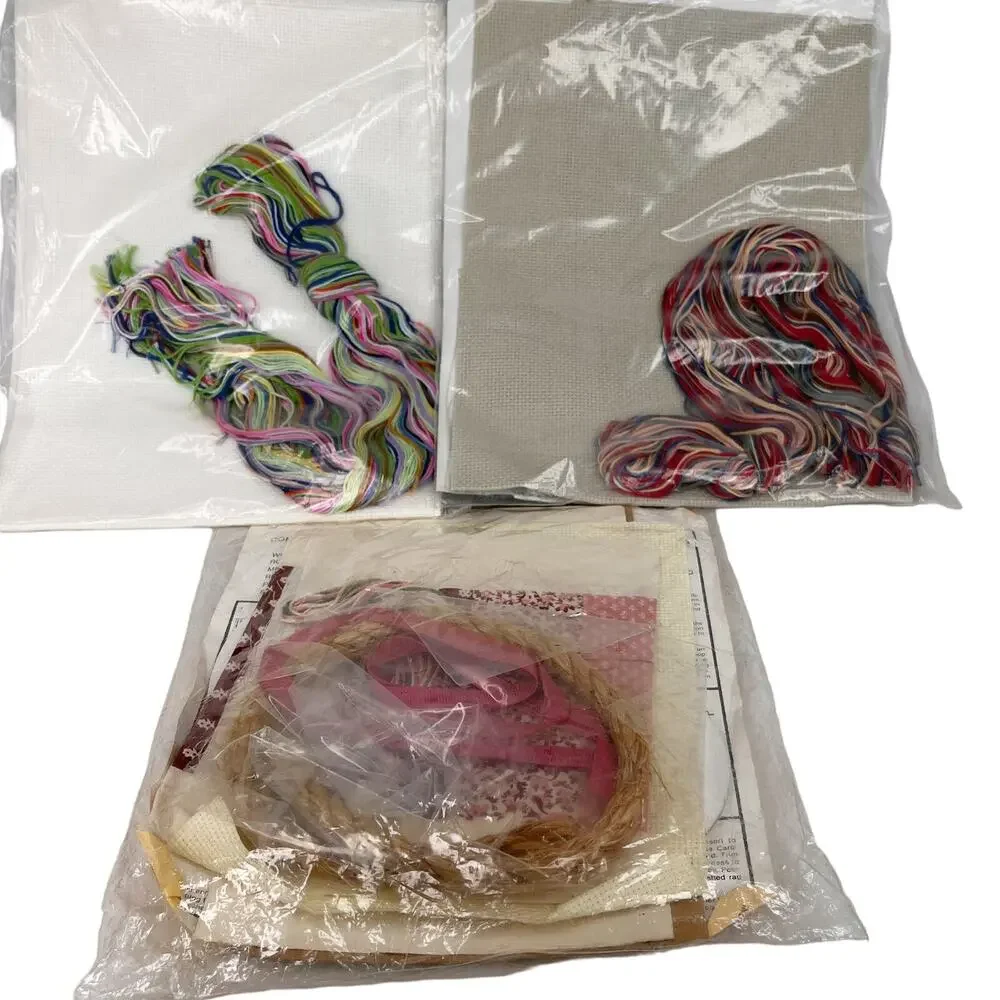 Vintage Lot 3 Janlynn Counted Cross Stitch Kits Wedding Bears Heart